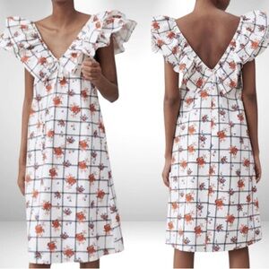 Zara Midi Floral White and Orange Dress